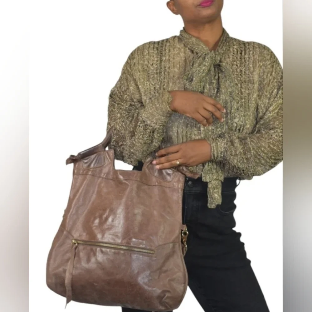 Foley Corinna Disco City Brown Leather Slouchy HOBO BAG Minimalist Neutral